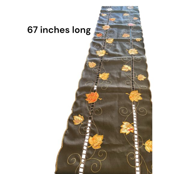 Embroidered Fall Table Runner & Gold Leaf Candle Holders Set - Picture 12 of 13